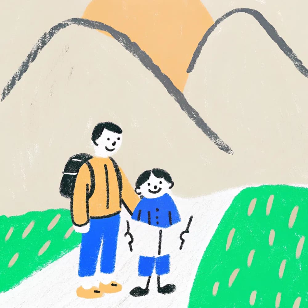 A dad and child heading out together on an adventure