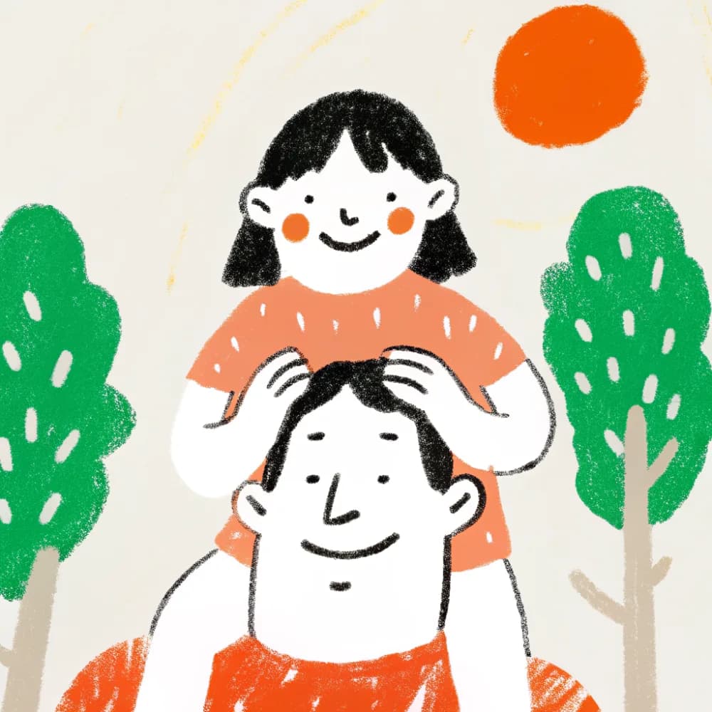 A dad with his young daughter on his shoulders in the park